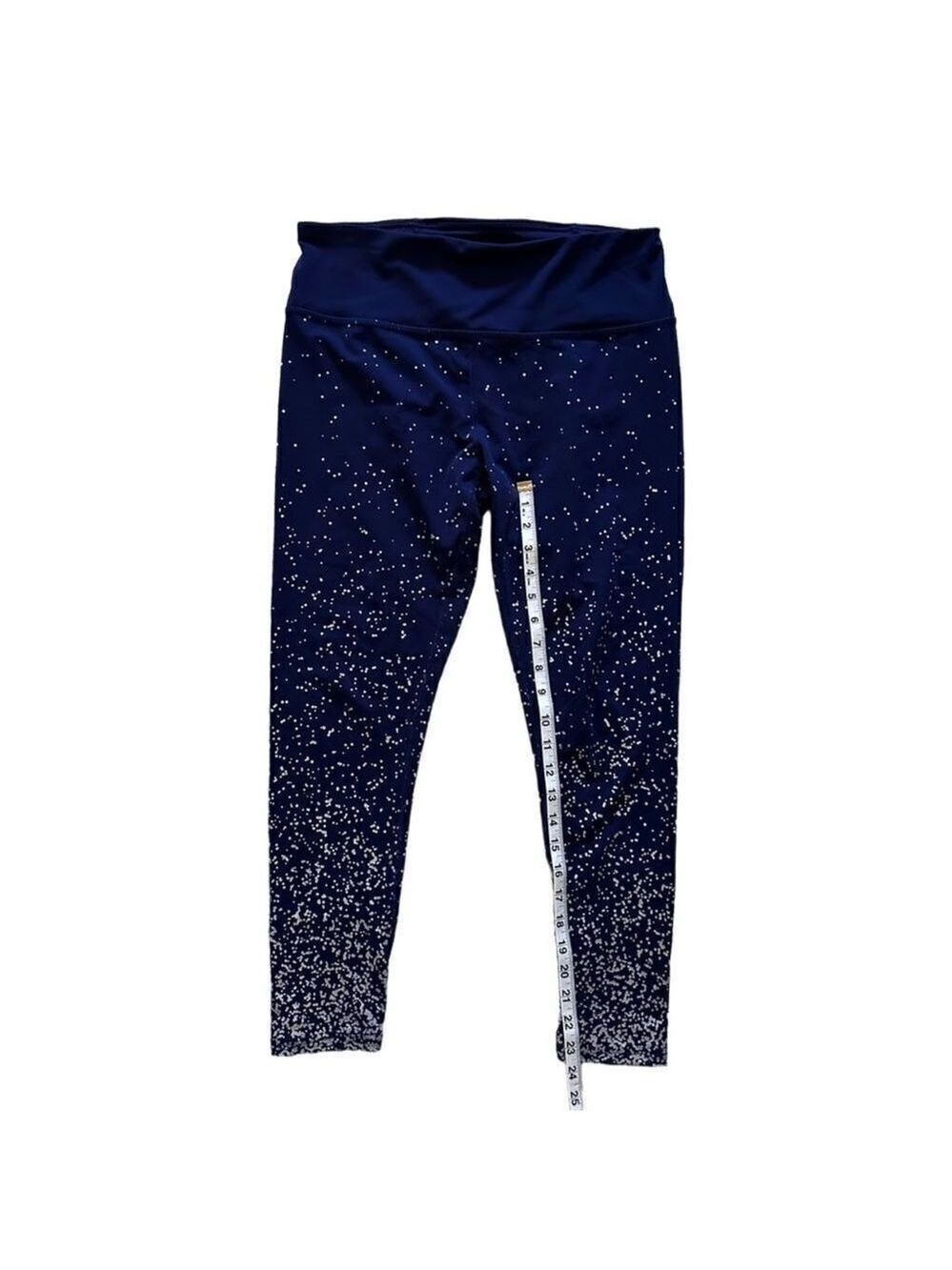 Kimberly Ombre Space Metallic High Rise Navy & Silver Polka Dot Leggings Large - Picture 8 of 8